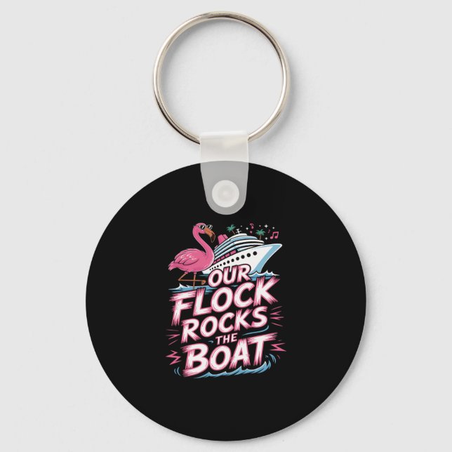 Vår flock skakar båten Rosa flamingo semester Cr Nyckelring (Framsida)