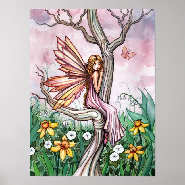 Vår Flower Fairy Daffodils och Butterfly Poster (Framsidan)