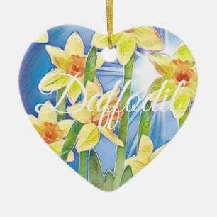 Vår Flower Gult Daffodil och Blue Sunshine Julgransprydnad Keramik
