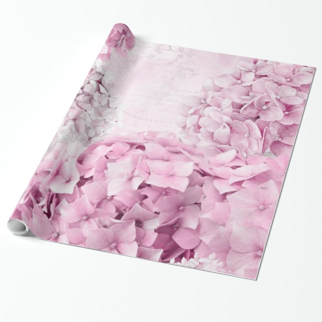 Vår Flower Hydrangea Pastel Collage Presentpapper (Utrullad)