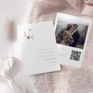 Vår Flower Monogram & Photo QR Code Bröllop Inbjudningar