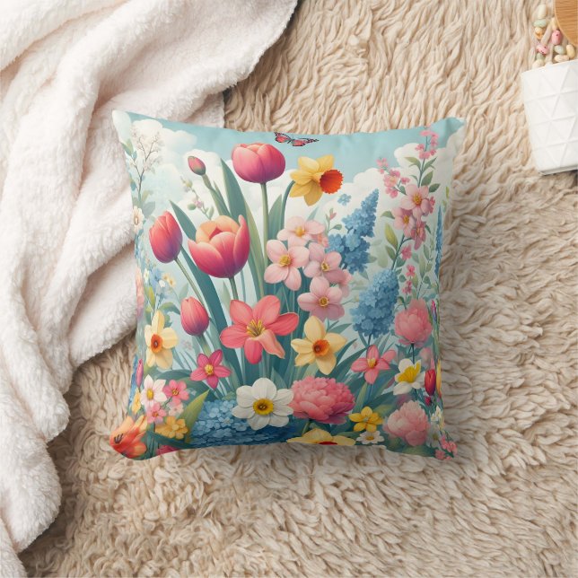 Vår Flower Seamless Mönster Dekorativ kudde (Filt)