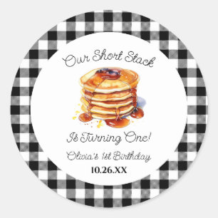 Vår Födelsedagsfest i Kort Stack Pancakes Breakfas Runt Klistermärke