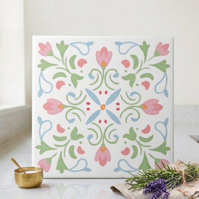 Vår folkkonst blomsterdekorativ kakel (Spring Folk Art Floral Decorative Tile)