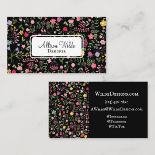 Vår för Blommönstret Wildblommor på Black Visitkort