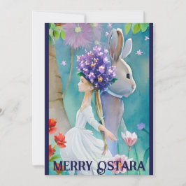 Vår Forest Flowergirl & Hare Ostara Equinox Julkort