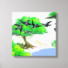 Vår Forest Life with Birds and Squirrel - Natur Canvastryck