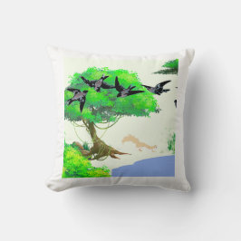 Vår Forest Life with Birds and Squirrel - Natur Kudde