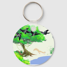 Vår Forest Life with Birds and Squirrel - Natur Nyckelring