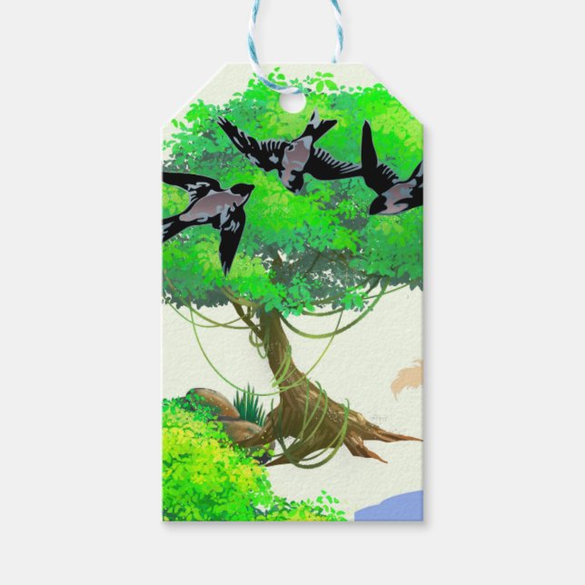 Vår Forest Life with Birds and Squirrel - Natur Presentetikett (Framsidan)