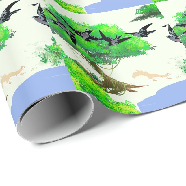 Vår Forest Life with Birds and Squirrel - Natur Presentpapper (Rullad Hörn)