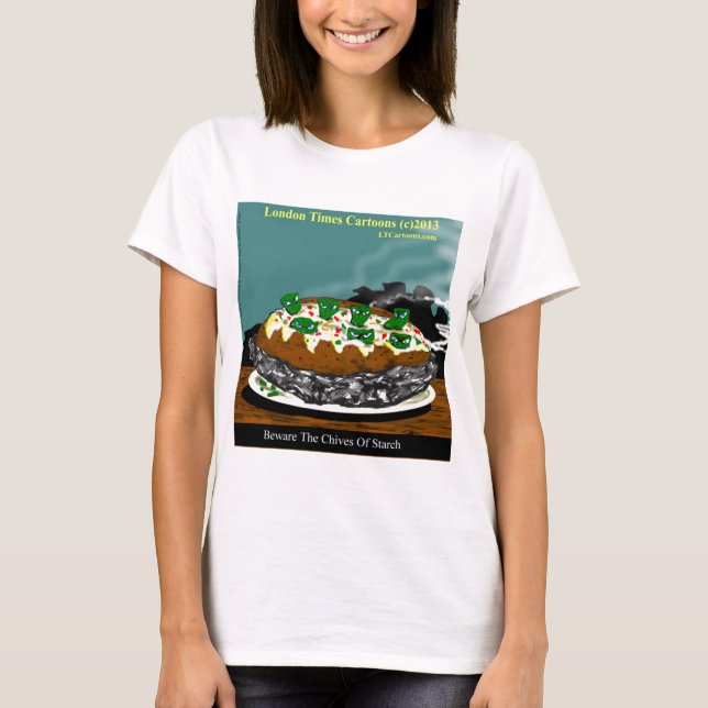 Var försiktig för stärkelsegräslöken Rolig Potatis T-shirt (Framsida)