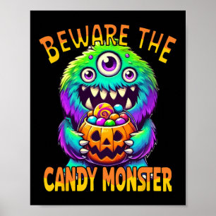 Var försiktig med Candy Monster'Cute Halloween Mon Poster