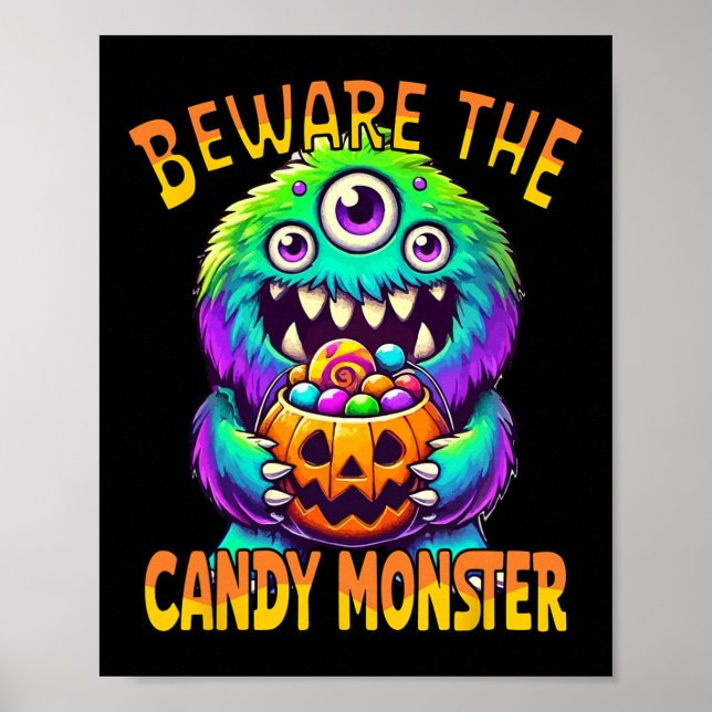 Var försiktig med Candy Monster'Cute Halloween Mon Poster (Framsidan)