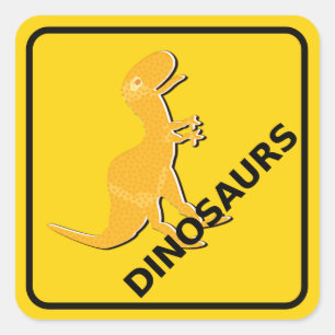 Var försiktig med Cute Tecknad Dinosaurs-signatur Fyrkantigt Klistermärke