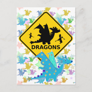 Var försiktig med Dragons Blue Tecknad Dragon Post Vykort