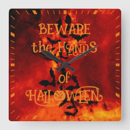 Var försiktig med Händer på Halloween Fladdermus S Fyrkantig Klocka