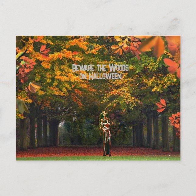 Var försiktig med skogen på Halloween-vampyrhäxan Helg Vykort (Framsida)