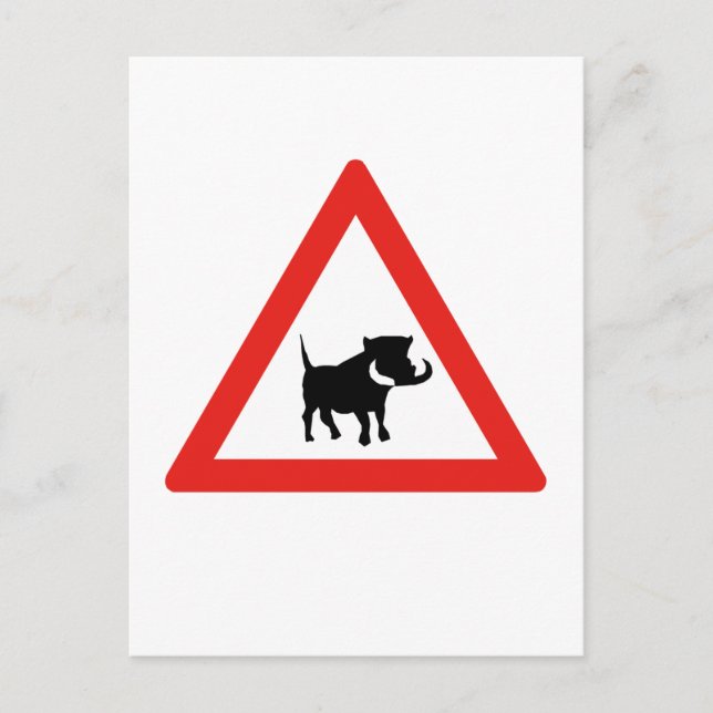 Var försiktig med Warthogs, trafikskylt, South Afr Vykort (Framsida)