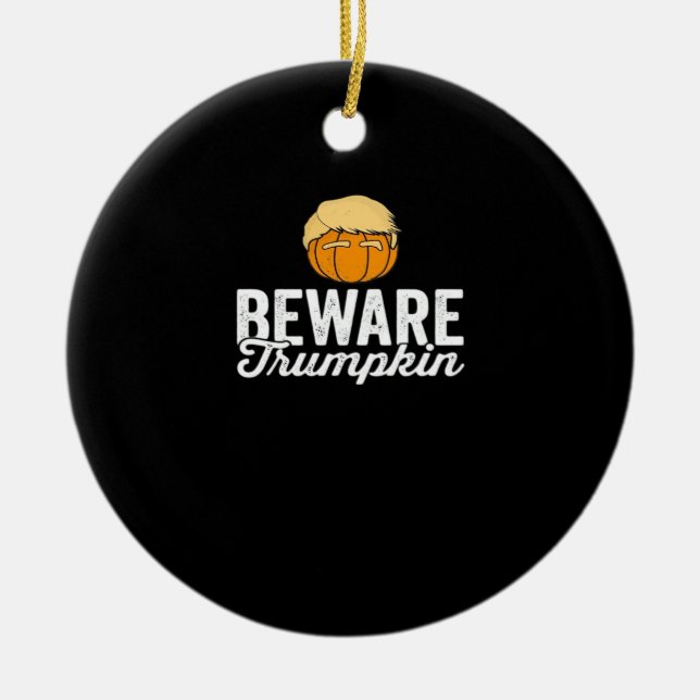Var försiktig Trumpkin Funny PolisHalloween Julgransprydnad Keramik (Framsidan)
