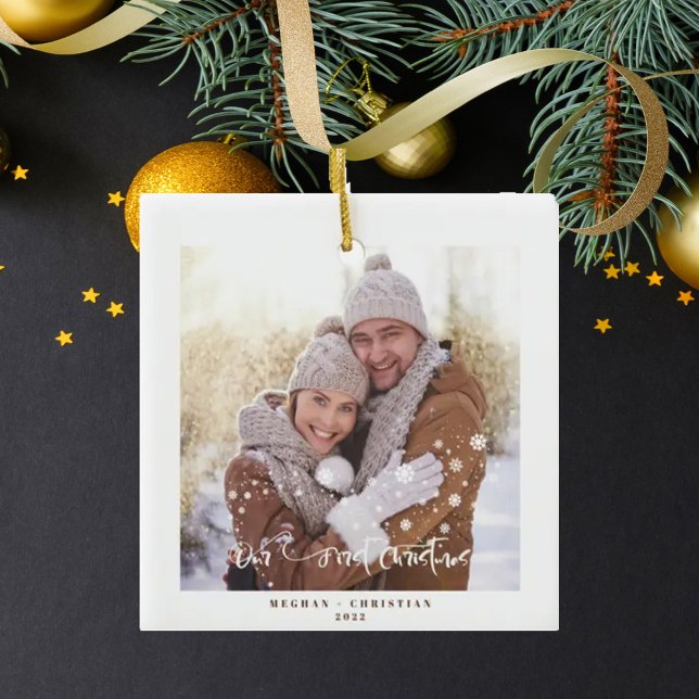 Vår första 2-sidiga julfotopapper-Helgdag Julgransprydnad Keramik (Skapare uppladdad)