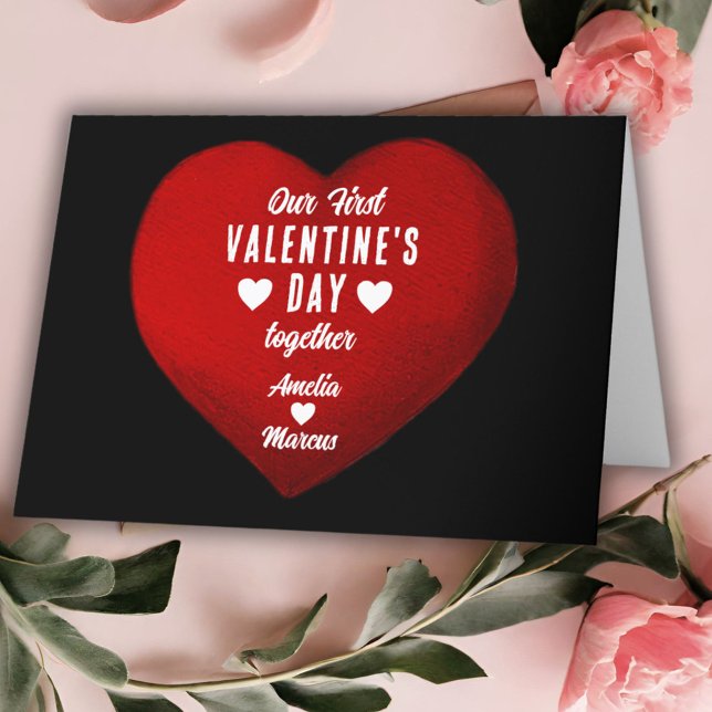 Vår första Alla hjärtans dag tillsammans hjärtpar Helgkort (Skapare uppladdad)