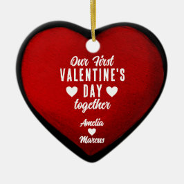 Vår första Alla hjärtans dag tillsammans hjärtpar Julgransprydnad Keramik