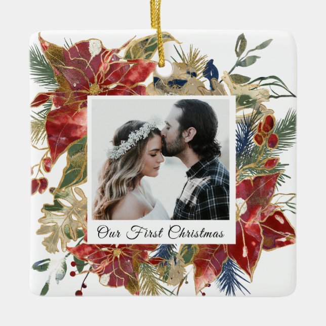 Vår första Blommigt för Elegant av julfoto Julgransprydnad Keramik (Framsida)