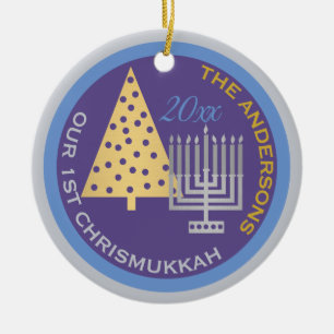 Vår första Chrismukah Photo Träd Menorah Keepsaké Julgransprydnad Keramik