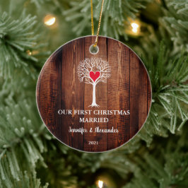 Vår första christmas-gift trä kärlek träd julgransprydnad keramik