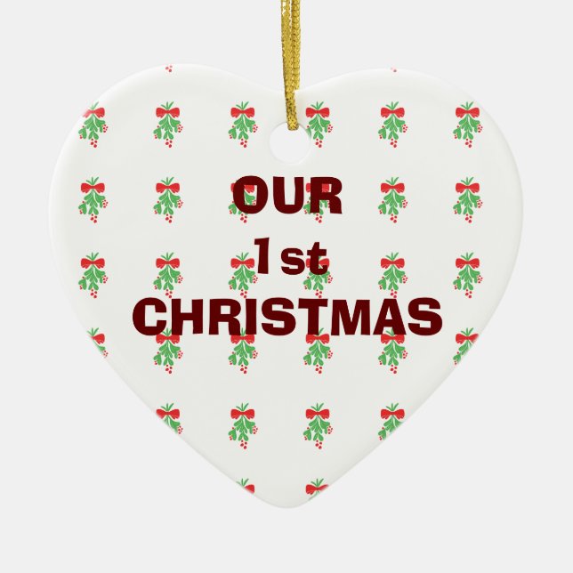 VÅR FÖRSTA CHRISTMAS/MISTLETOE PÅ SAMMA ORDNING JULGRANSPRYDNAD KERAMIK (Framsidan)
