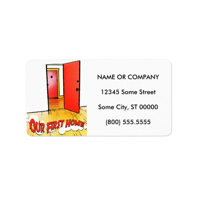 Vår första dörr för tecknad hemma adressetikett (Framsidan)