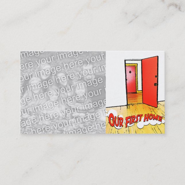 Vår första dörr för tecknad hemma visitkort (Framsida)