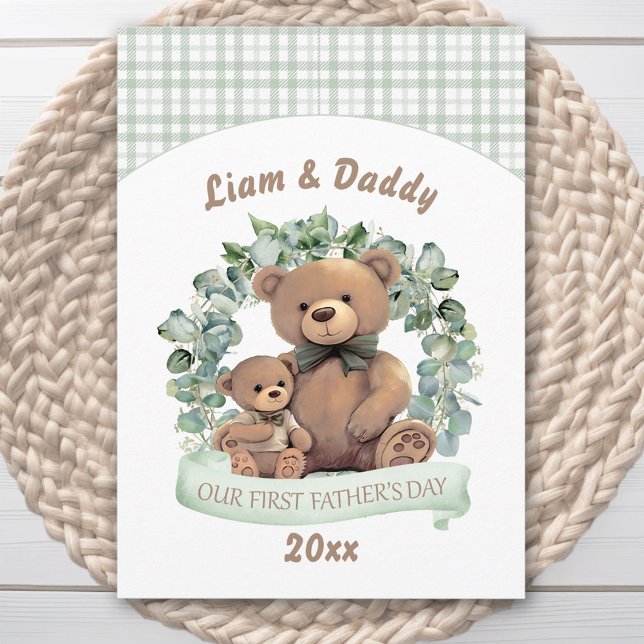 Vår första Fars dag Cute Bears Boy Julkort (Our First Father's day Cute Bears Boy Holiday Card)