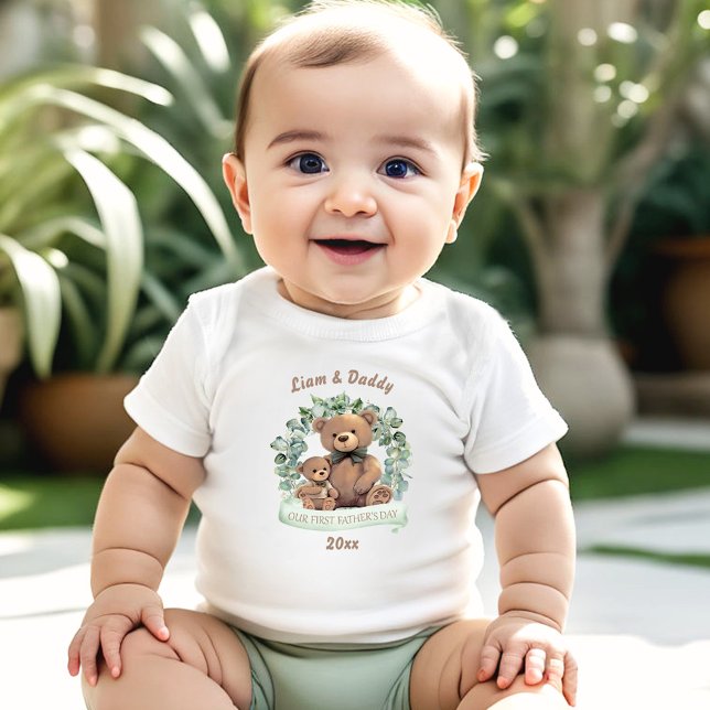 Vår första Fars dag Cute Bears Boy T Shirt (Our First Father's day Cute Bears Boy Baby Bodysuit)