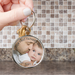 Vår första Fars dag - Nya pappa och Baby foto Rund Silverfärgad Nyckelring