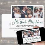 Vår första gifta jul, 3 Bröllop-fotopatens Grönt Julkort<br><div class="desc">Skicka glatta helgdag önskemål som ny Mr. Och Mrs! Fira giftermål som nygifta och tre av dina favoriter i bröllop bilder med ett fotokollage av snyggt anpassningsbar "Vår första marktade jul"-helgdag. All text i den här mallen är enkel att anpassa för att inkludera alla formuleringar, som Merry and Married, Merrily...</div>