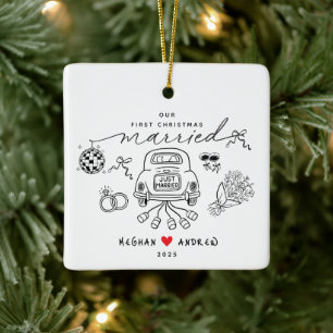 Vår första gifta julfoto Ornamet Julgransprydnad Keramik