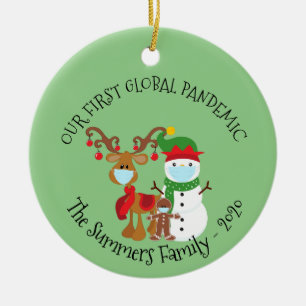 Vår första Global Pandemic Custom Snöman 2020 Julgransprydnad Keramik