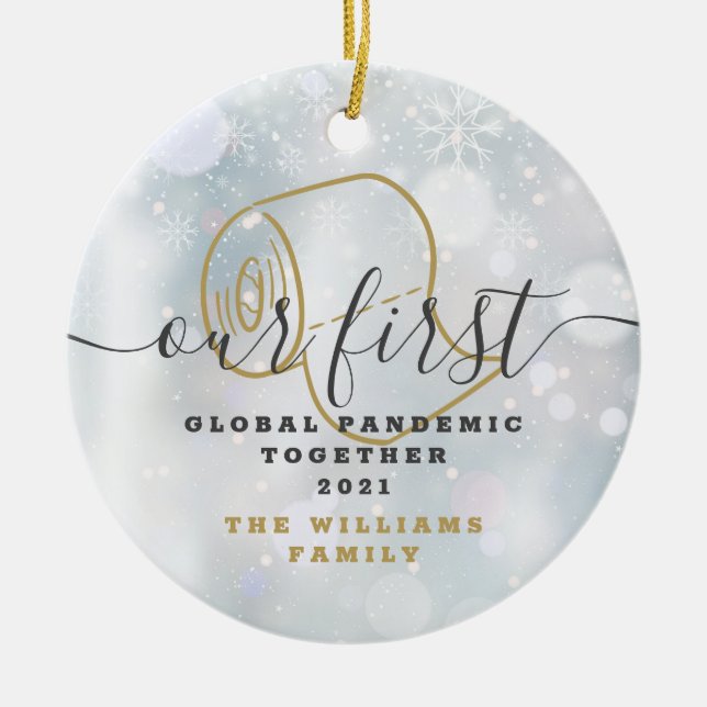 Vår första globala pandemi Covid julbild Julgransprydnad Keramik (Framsidan)