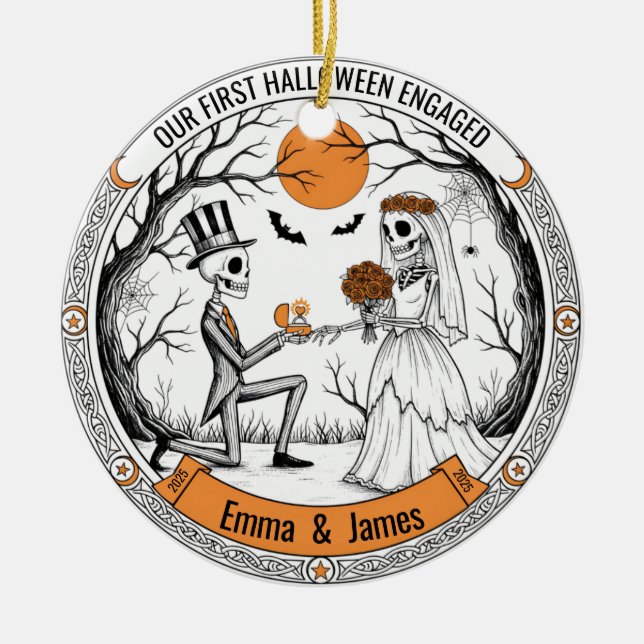 Vår första Halloween-Frieri Skeleton Julgransprydnad Keramik (Framsidan)