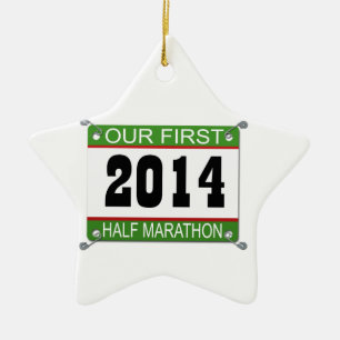 Vår första halvlekmaratonprydnad - 2014 julgransprydnad keramik