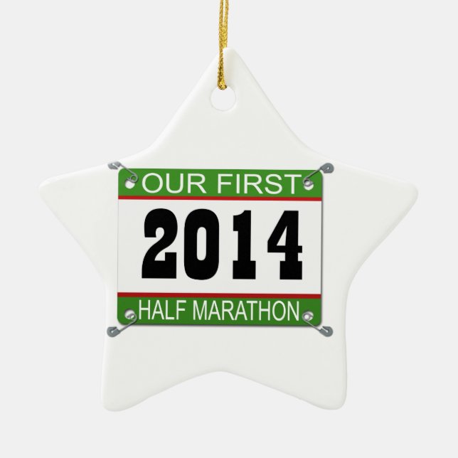 Vår första halvlekmaratonprydnad - 2014 julgransprydnad keramik (Framsidan)