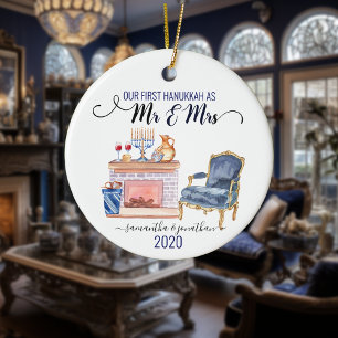 Vår första Hanukkah gifte sig med mrs Home Ceramic Julgransprydnad Keramik