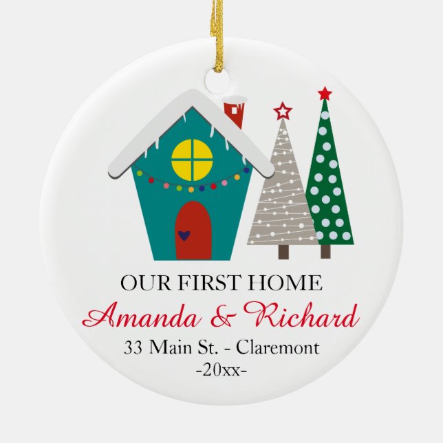 Vår första hem- julprydnad - snöig hus julgransprydnad keramik (Baksidan)