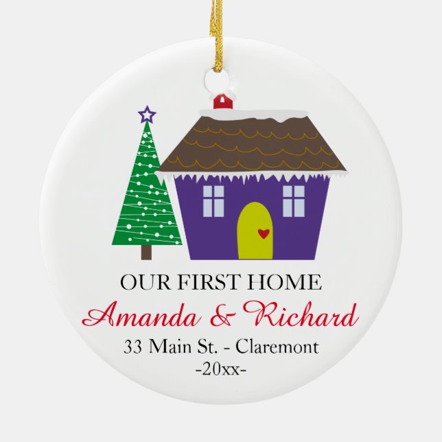 Vår första hem- julprydnad - snöig hus julgransprydnad keramik (Baksidan)
