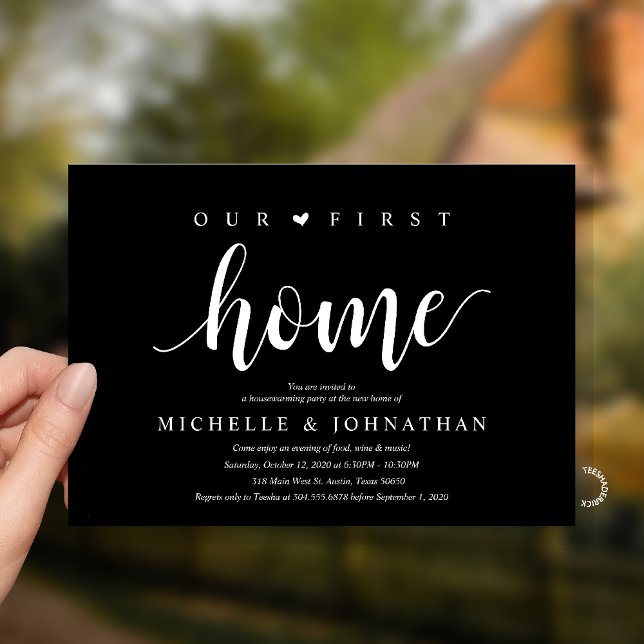 Vår första hem moderna rustika inflyttningsfest inbjudningar (Our First Home Housewarming party Invitation Card in White Black)