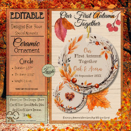 Vår första höst tillsammans: Namn och datumkrans Julgransprydnad Keramik