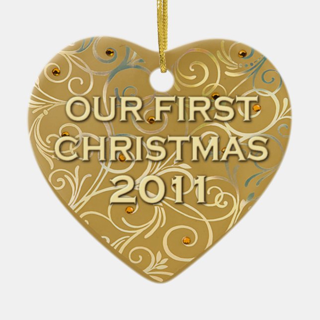 Vår första jul 2011 julgransprydnad keramik (Framsidan)