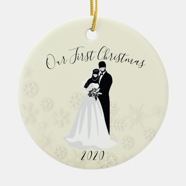 Vår första jul 2020-Ansikte-mask, Bride Groom Julgransprydnad Keramik (Framsidan)